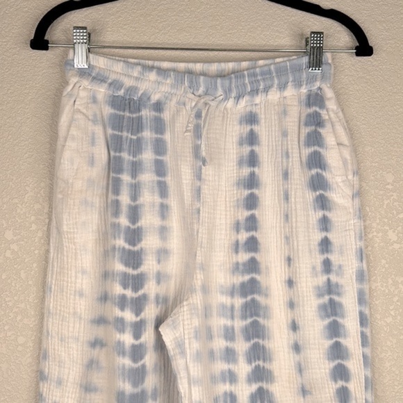 Charlie B Tie Dye Blue & White Wide Leg Drawstring Waist Raw Hem Lounge Pants XS - Picture 2 of 8